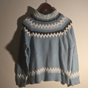 Ann Taylor Light Blue Zigzag Turtleneck Sweater